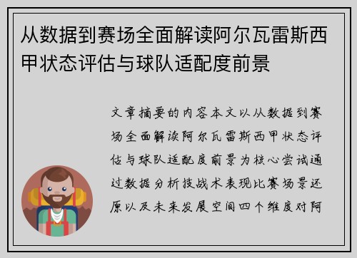 从数据到赛场全面解读阿尔瓦雷斯西甲状态评估与球队适配度前景